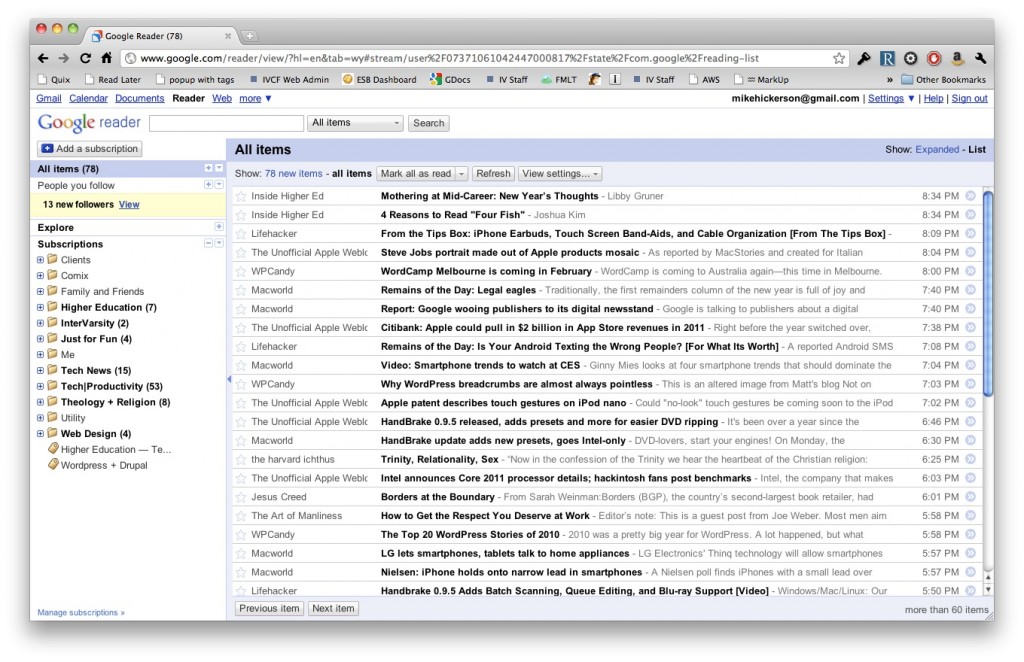 Screenshot of Google Reader