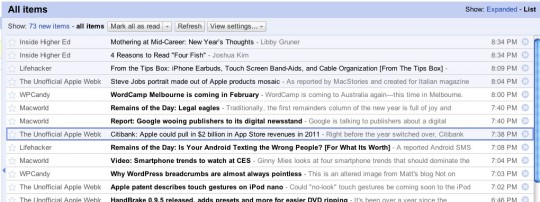 Google Reader List View